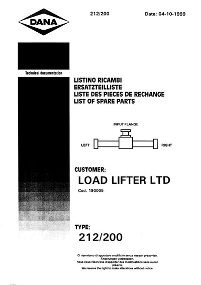 Dana Spicer 212/200 Steering Axle Parts Catalog for Load Lifter Forklift – cover