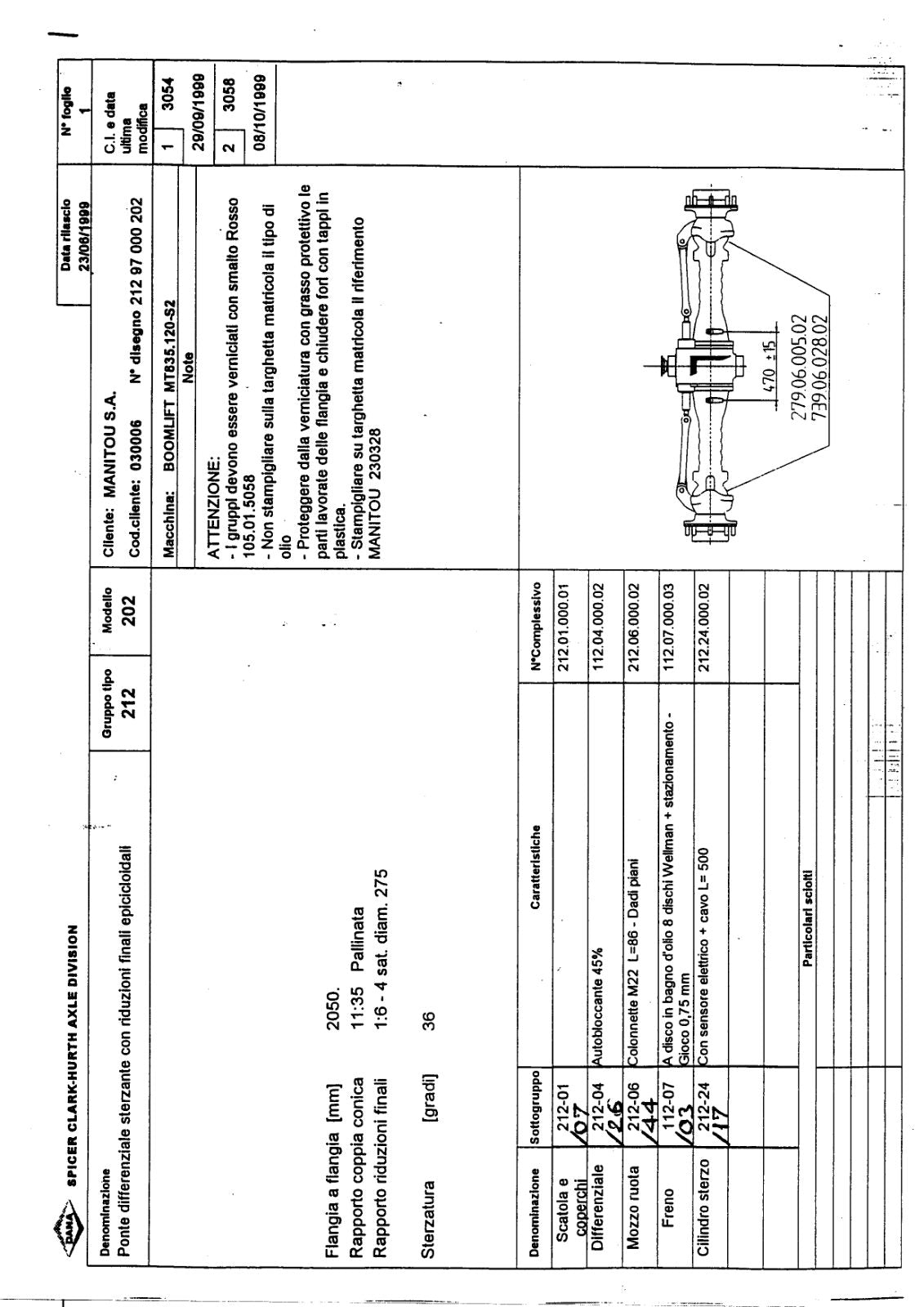 Dana Spicer 212/202 Steering Axle Parts Catalog for Manitou MT835.120-S2 Telehandler – sample page 1