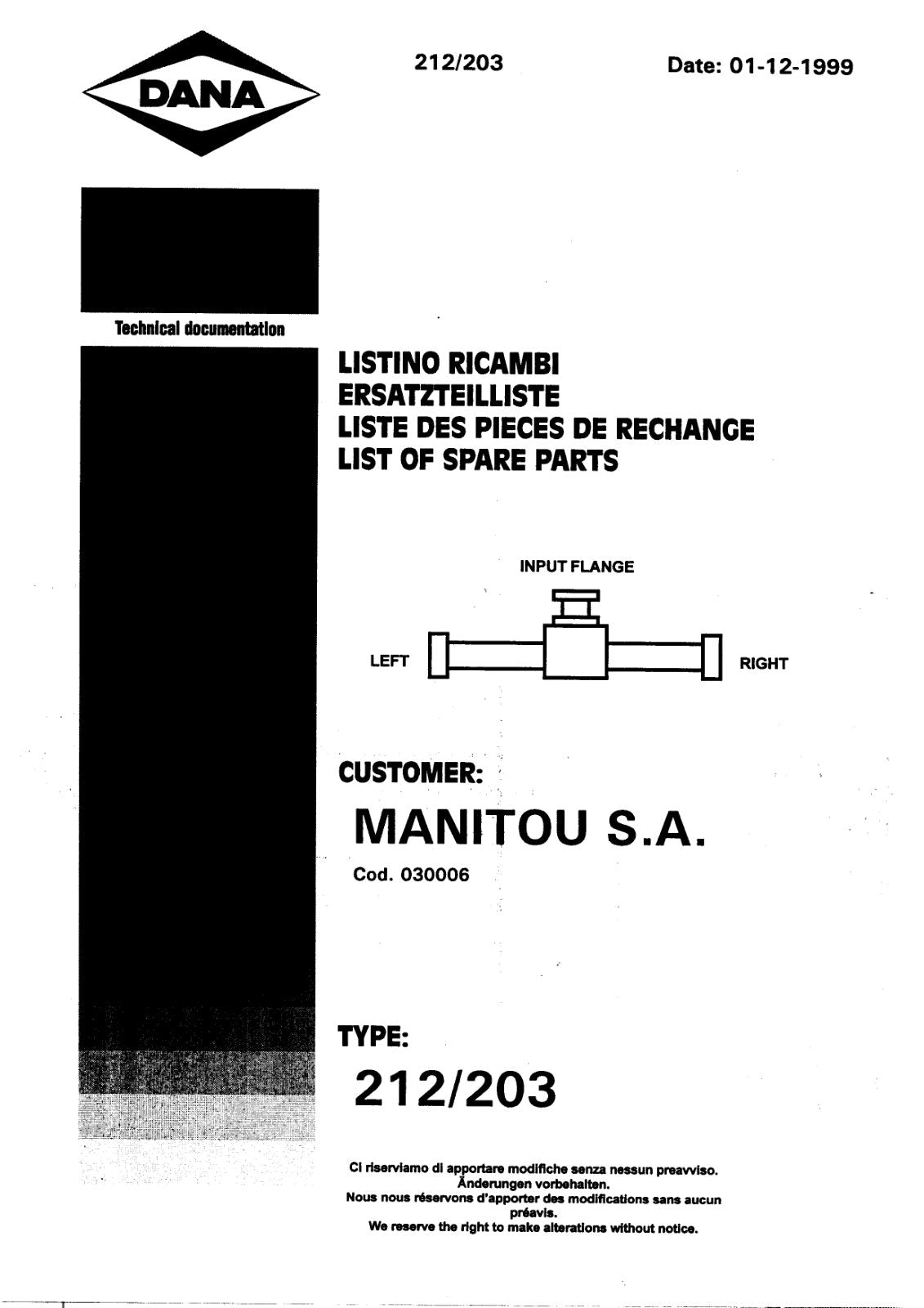 Dana Spicer 212/203 Steering Axle Parts Catalog for Manitou MT835.120-S2 Telehandler – cover