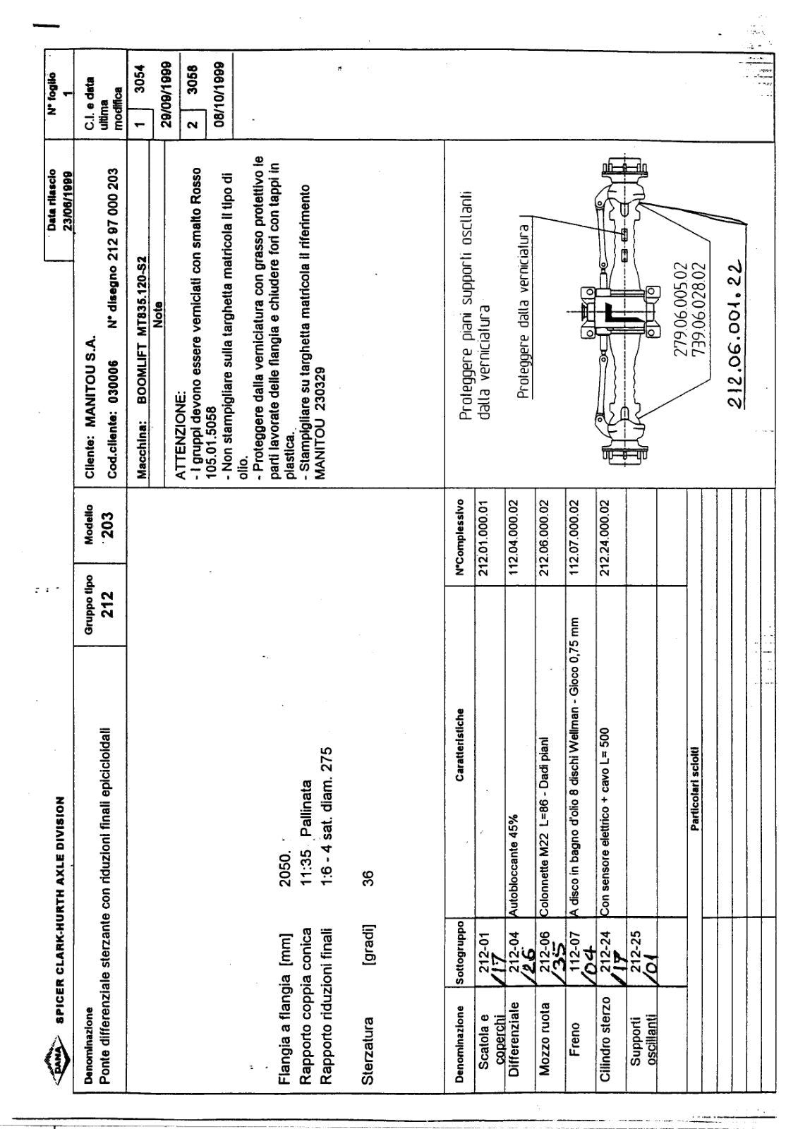 Dana Spicer 212/203 Steering Axle Parts Catalog for Manitou MT835.120-S2 Telehandler – sample page 1