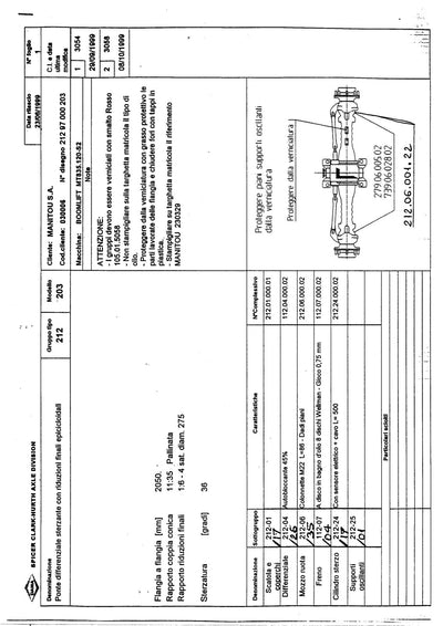 Dana Spicer 212/203 Steering Axle Parts Catalog for Manitou MT835.120-S2 Telehandler – sample page 1
