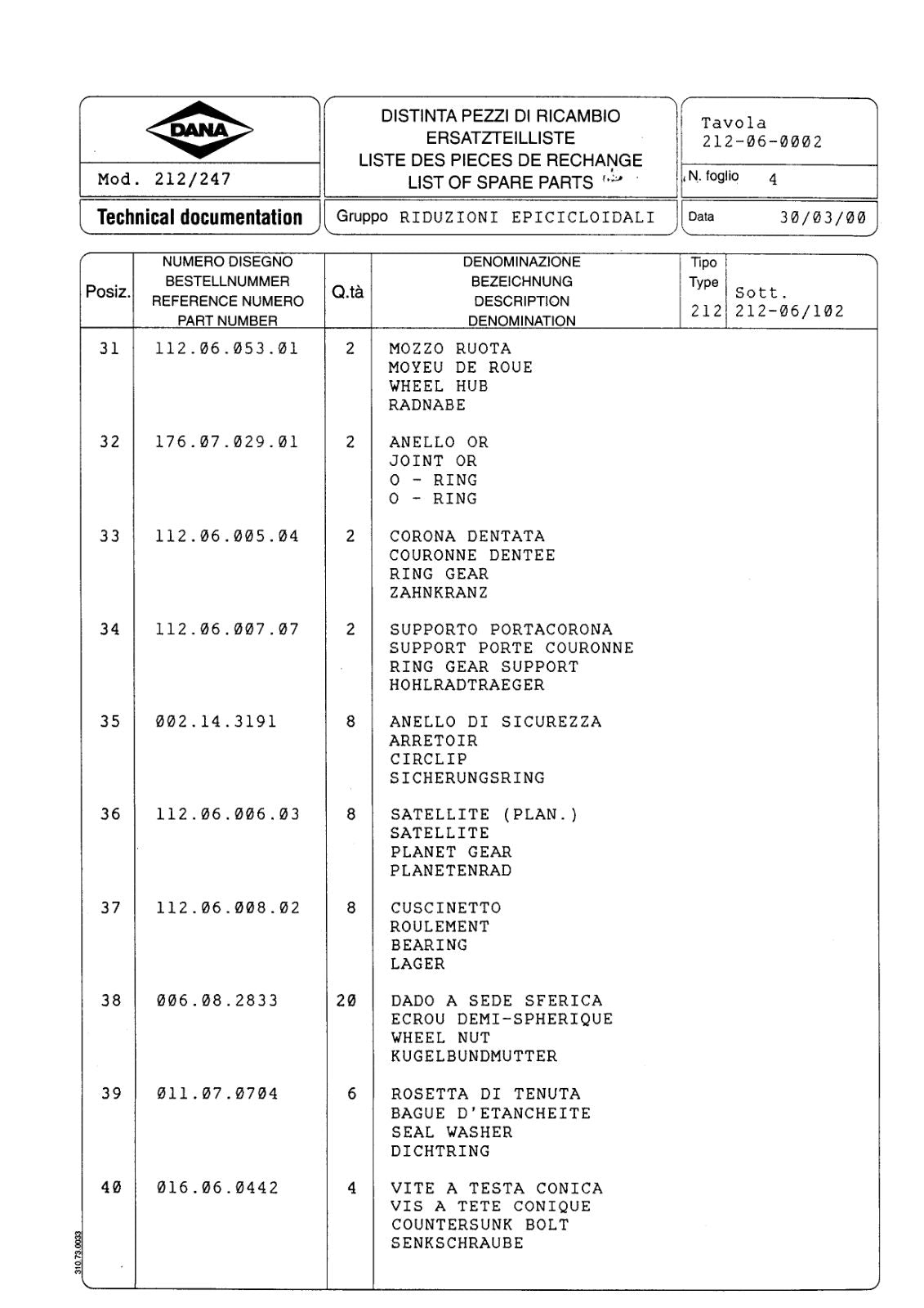 Dana Spicer 212/247 Steering Axle Parts Catalog for Dieci PEGASUS 30.18 Telehandler – sample page 3