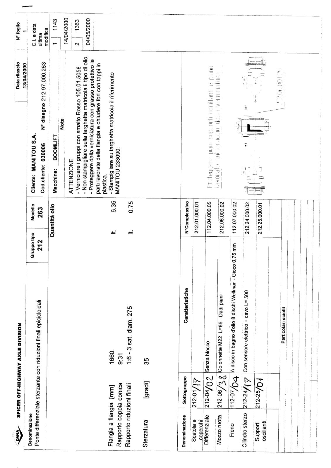 Dana Spicer 212/263 Steering Axle Parts Catalog for Manitou Telehandler – sample page 1