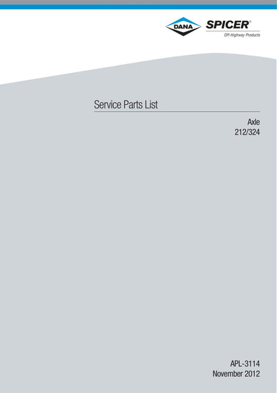 Dana Spicer 212/324 Steering Axle Parts Catalog for CNH FH120W Wheeled Excavator – cover