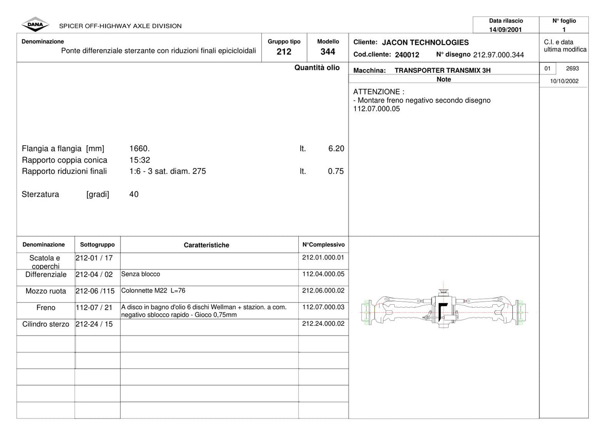 Dana Spicer 212/344 Steering Axle Parts Catalog for TRANSMIX 3H Transporter – sample page 1