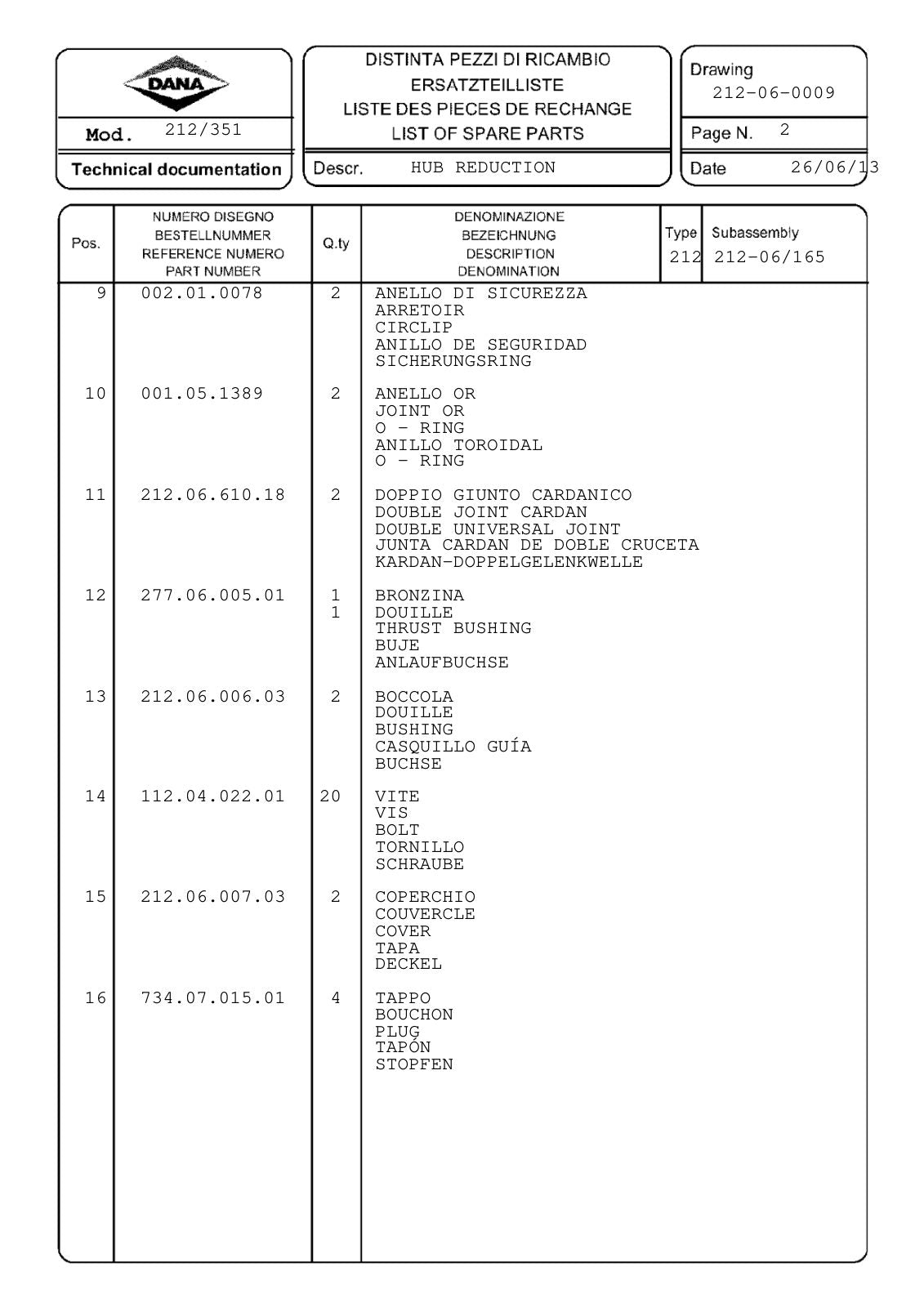Dana Spicer 212/351 Steering Axle Parts Catalog for Paus MINCA18 Transporter – sample page 2