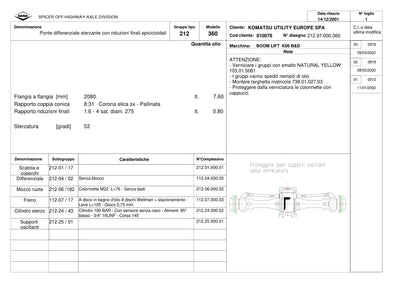 Dana Spicer 212/360 Steering Axle Parts Catalog for Komatsu K06 B&D Telehandler – sample page 1