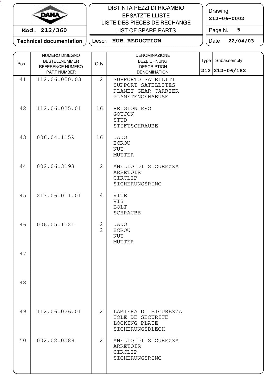 Dana Spicer 212/360 Steering Axle Parts Catalog for Komatsu K06 B&D Telehandler – sample page 3
