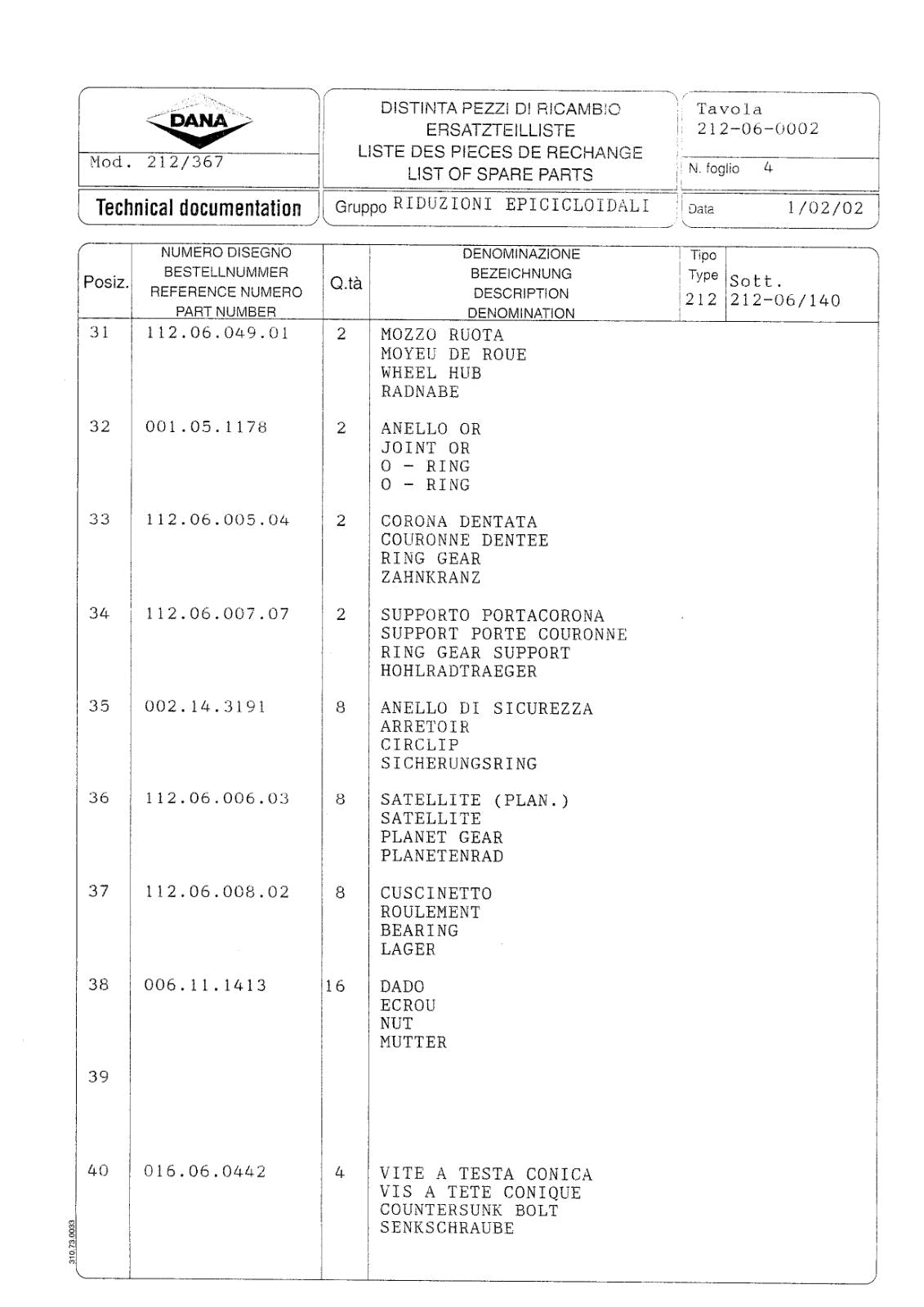 Dana Spicer 212/367 Steering Axle Parts Catalog for Fiat-Hitachi NH 12.40 - 14.40 Telehandler – sample page 2