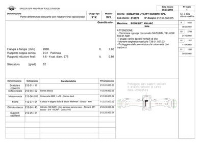 Dana Spicer 212/375 Steering Axle Parts Catalog for Komatsu K06 A&C Telehandler – sample page 1
