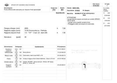 Dana Spicer 212/401 Steering Axle Parts Catalog for Dieci ET166 -ETP152-PX13 Telehandler – sample page 1