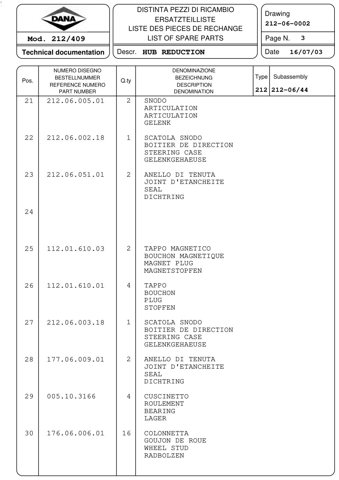 Dana Spicer 212/409 Steering Axle Parts Catalog for Manitou LM430 Telehandler (Manitou EX18496) – sample page 3