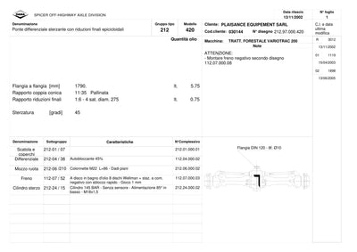 Dana Spicer 212/420 Steering Axle Parts Catalog for Plaisance VARIOTRAC 200 Forestry Tractor – sample page 1