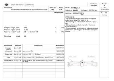 Dana Spicer 212/424 Steering Axle Parts Catalog for Manitou P0150 Telehandler (Manitou 240878) – sample page 1