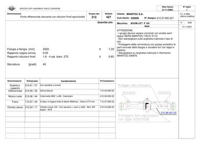 Dana Spicer 212/427 Steering Axle Parts Catalog for Manitou P 150 Telehandler (Manitou 240876) – sample page 1