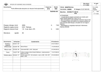 Dana Spicer 212/433 Steering Axle Parts Catalog for Manitou P 080 S2 Telehandler – sample page 1