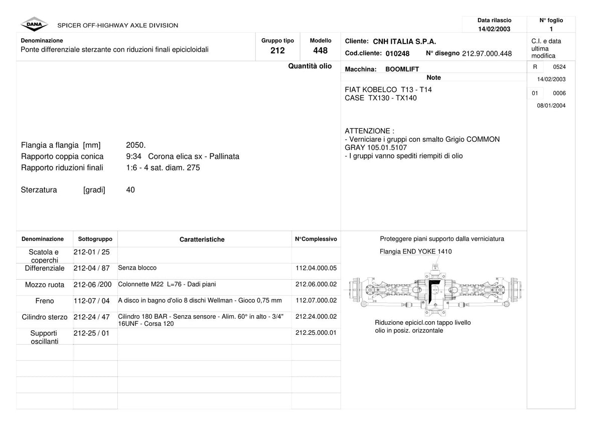 Dana Spicer 212/448 Steering Axle Parts Catalog for CNH Telehandler – sample page 1