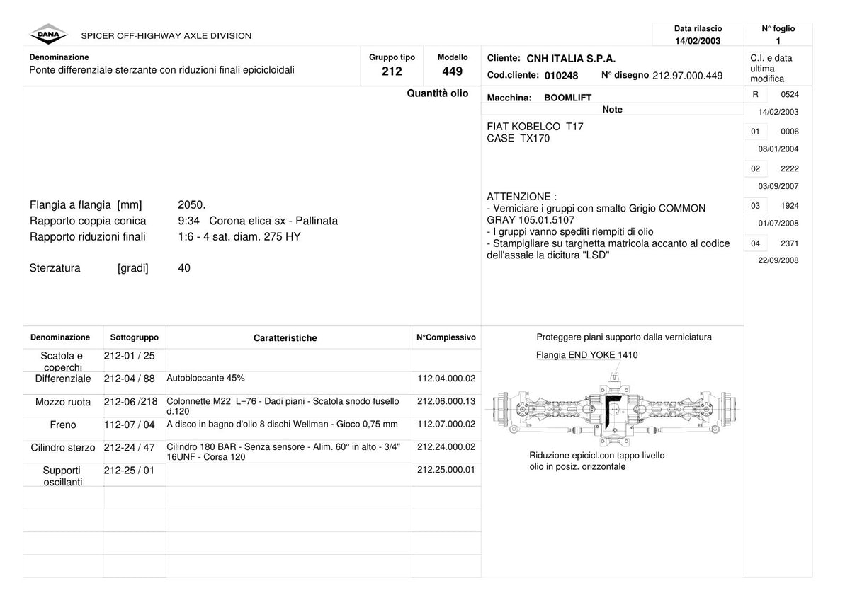 Dana Spicer 212/449 Steering Axle Parts Catalog for CNH Telehandler – sample page 1