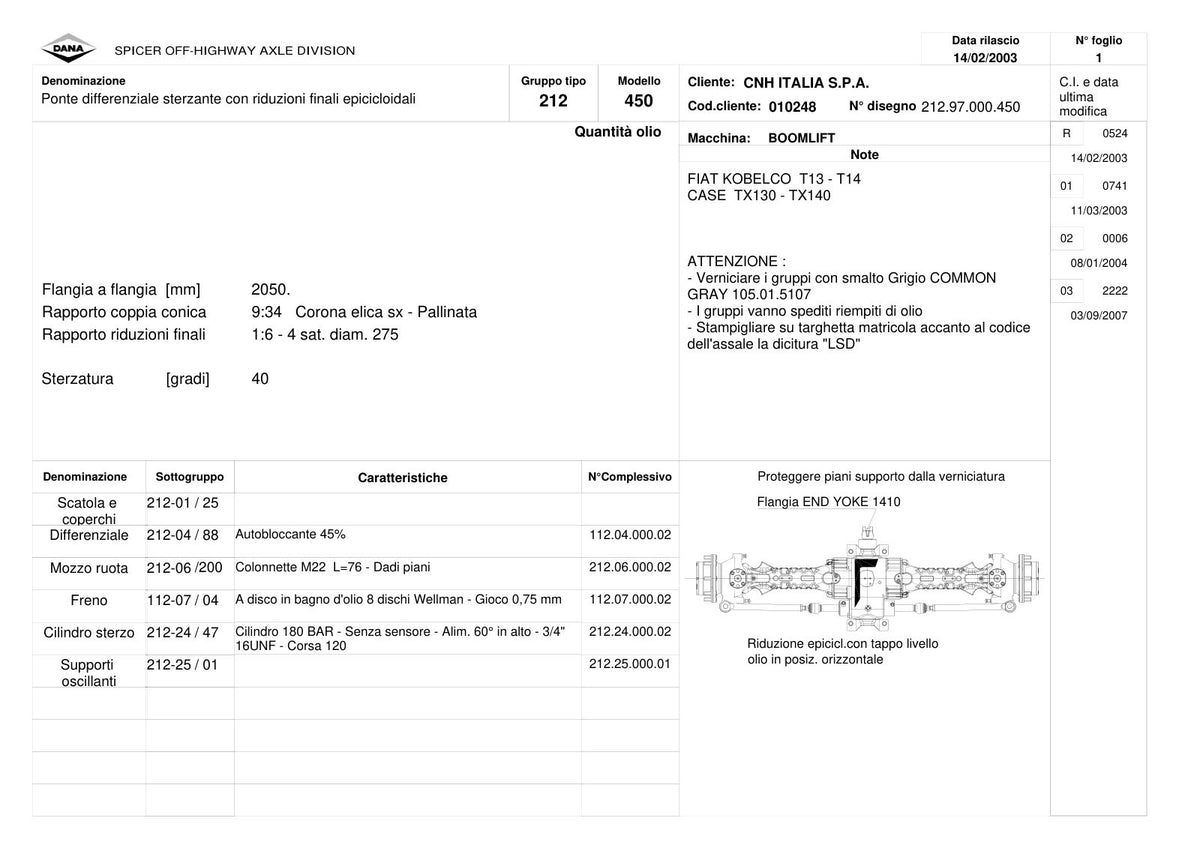 Dana Spicer 212/450 Steering Axle Parts Catalog for CNH Telehandler – sample page 1