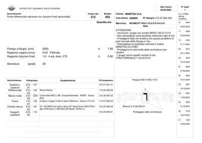 Dana Spicer 212/452 Steering Axle Parts Catalog for Manitou P0211-212-213-214-215 Telehandler (Manitou 27861) – sample page 1