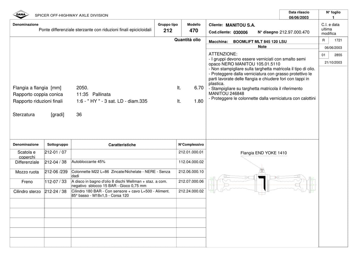 Dana Spicer 212/470 Steering Axle Parts Catalog for Manitou MLT 845 120 LSU Telehandler (Manitou 246848) – sample page 1