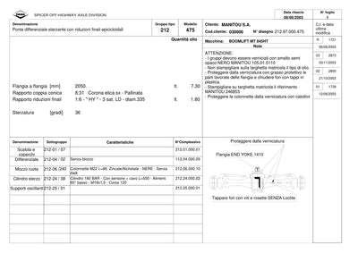 Dana Spicer 212/475 Steering Axle Parts Catalog for Manitou MT 845HT Telehandler (Manitou 246853) – sample page 1