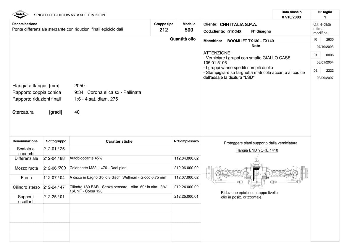 Dana Spicer 212/500 Steering Axle Parts Catalog for CNH TX130 - TX140 Telehandler – sample page 1