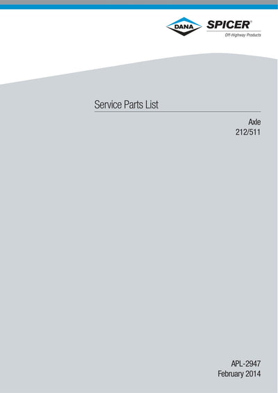 Dana Spicer 212/511 Steering Axle Parts Catalog for Venieri VF 03.04 Wheel Loader (New Version) – cover