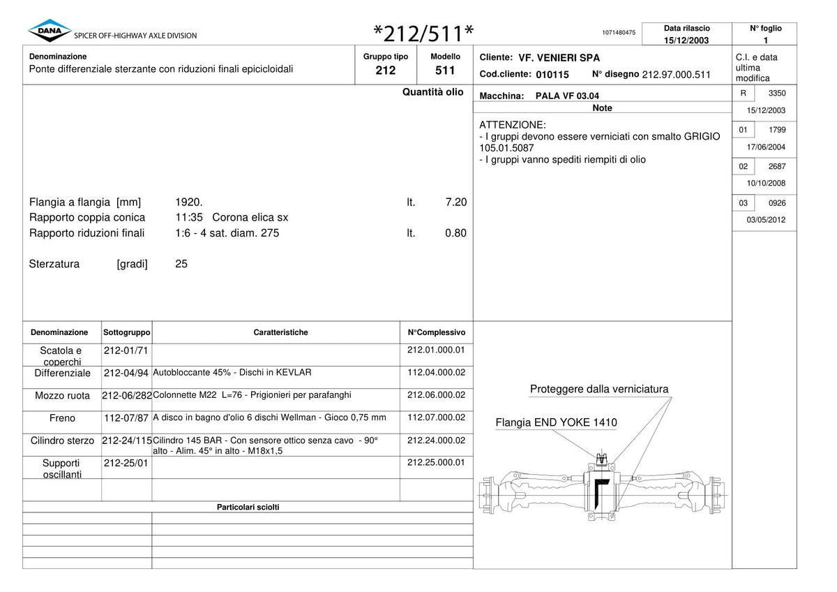 Dana Spicer 212/511 Steering Axle Parts Catalog for Venieri VF 03.04 Wheel Loader (New Version) – sample page 1