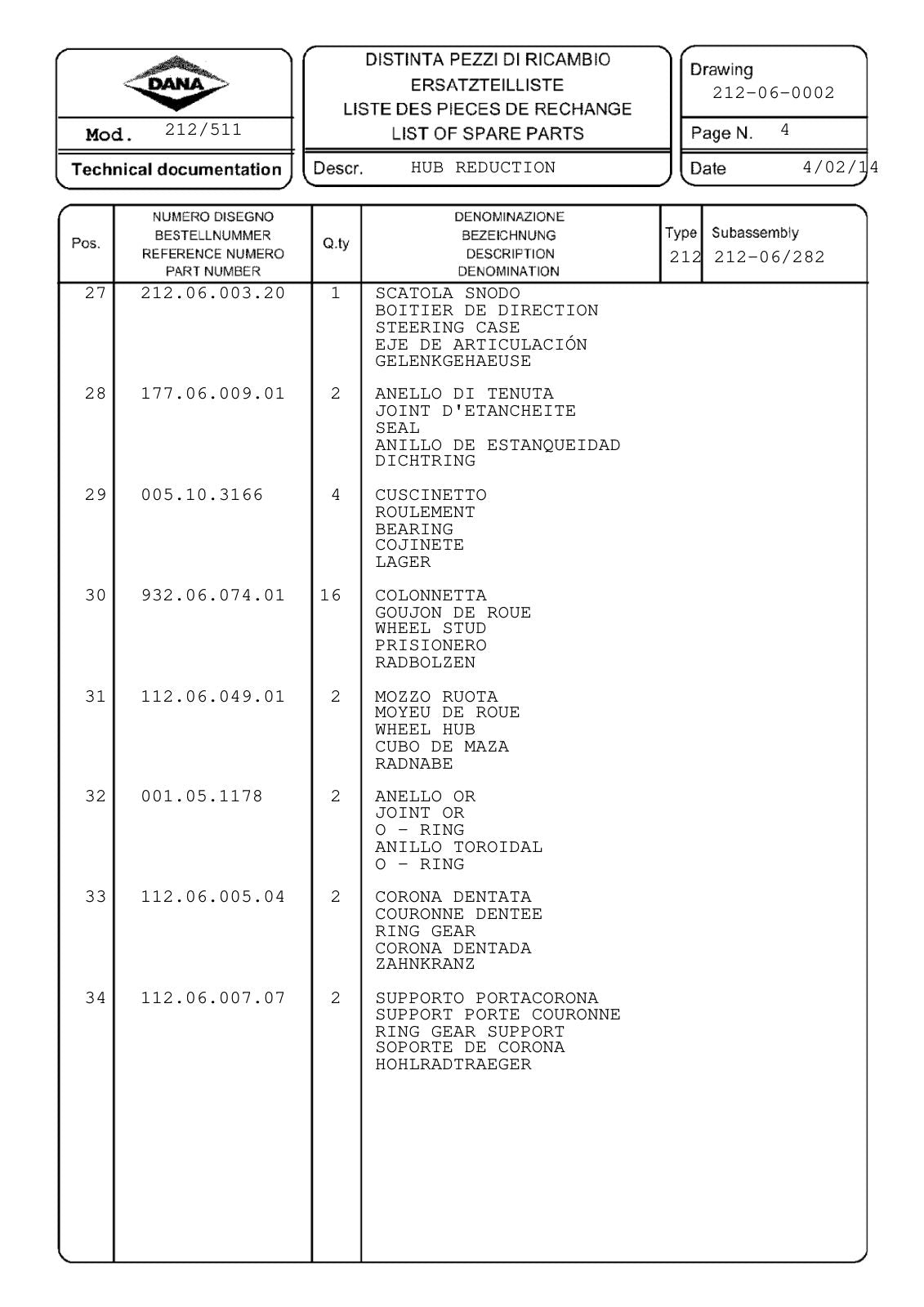 Dana Spicer 212/511 Steering Axle Parts Catalog for Venieri VF 03.04 Wheel Loader (New Version) – sample page 2
