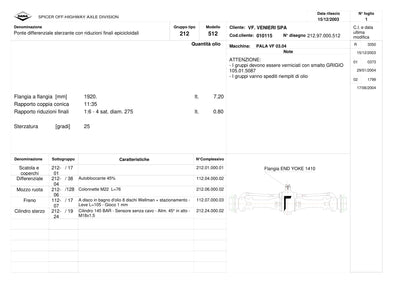 Dana Spicer 212/512 Steering Axle Parts Catalog for Venieri VF 03.04 Wheel Loader – sample page 1