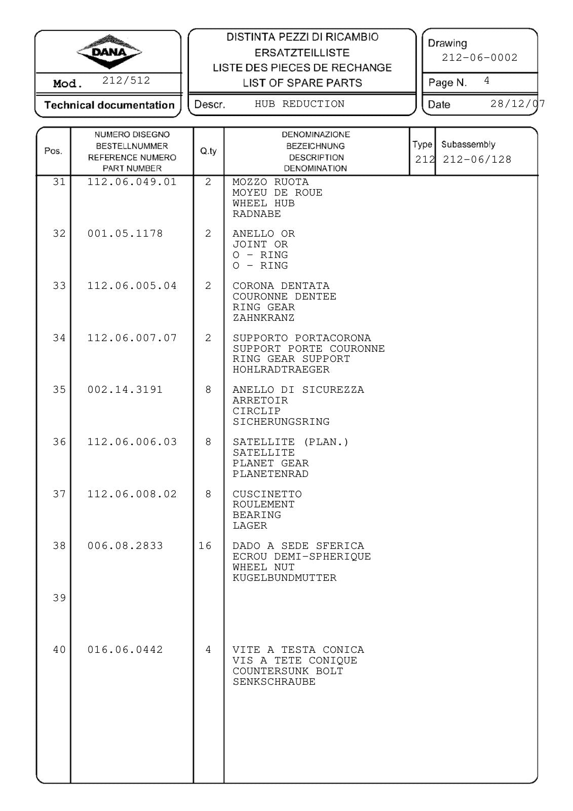 Dana Spicer 212/512 Steering Axle Parts Catalog for Venieri VF 03.04 Wheel Loader – sample page 2