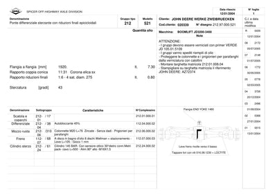 Dana Spicer 212/521 Steering Axle Parts Catalog for John Deere JD3200-3400 Telehandler – sample page 1