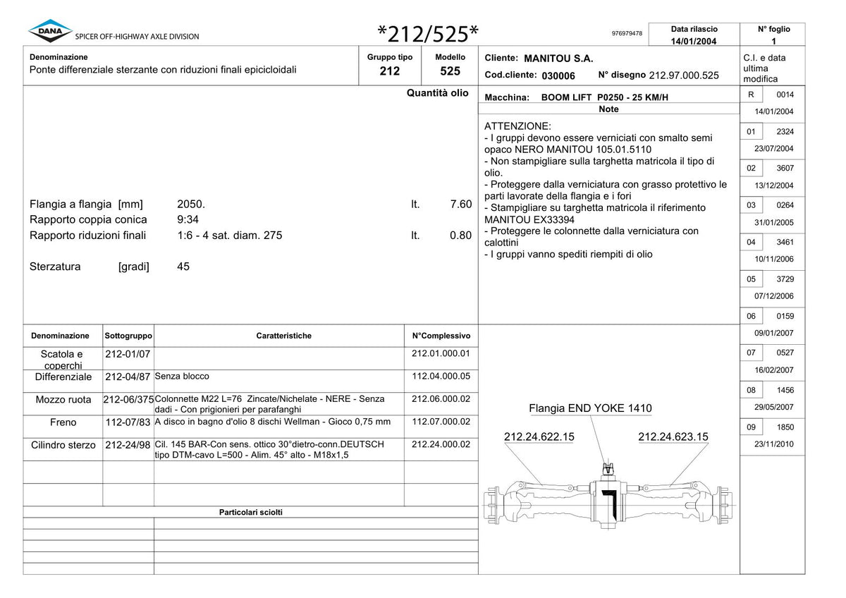 Dana Spicer 212/525 Steering Axle Parts Catalog for Manitou P0250 - 25 KM/H Telehandler (Manitou EX33394) – sample page 1