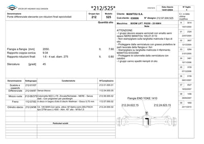 Dana Spicer 212/525 Steering Axle Parts Catalog for Manitou P0250 - 25 KM/H Telehandler (Manitou EX33394) – sample page 1