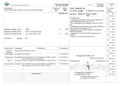 Dana Spicer 212/526 Steering Axle Parts Catalog for Manitou P0250 - 25 KM/H Telehandler (Manitou 280290) – sample page 1