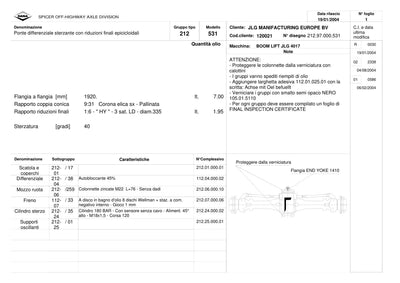 Dana Spicer 212/531 Steering Axle Parts Catalog for JLG 4017 Telehandler – sample page 1
