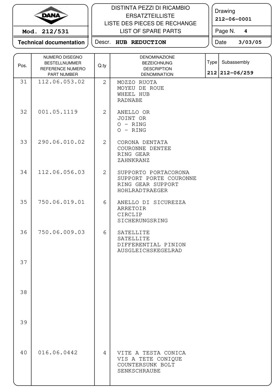 Dana Spicer 212/531 Steering Axle Parts Catalog for JLG 4017 Telehandler – sample page 2