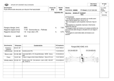 Dana Spicer 212/556 Steering Axle Parts Catalog for Manitou MLB625T Telehandler (Manitou 252125) – sample page 1