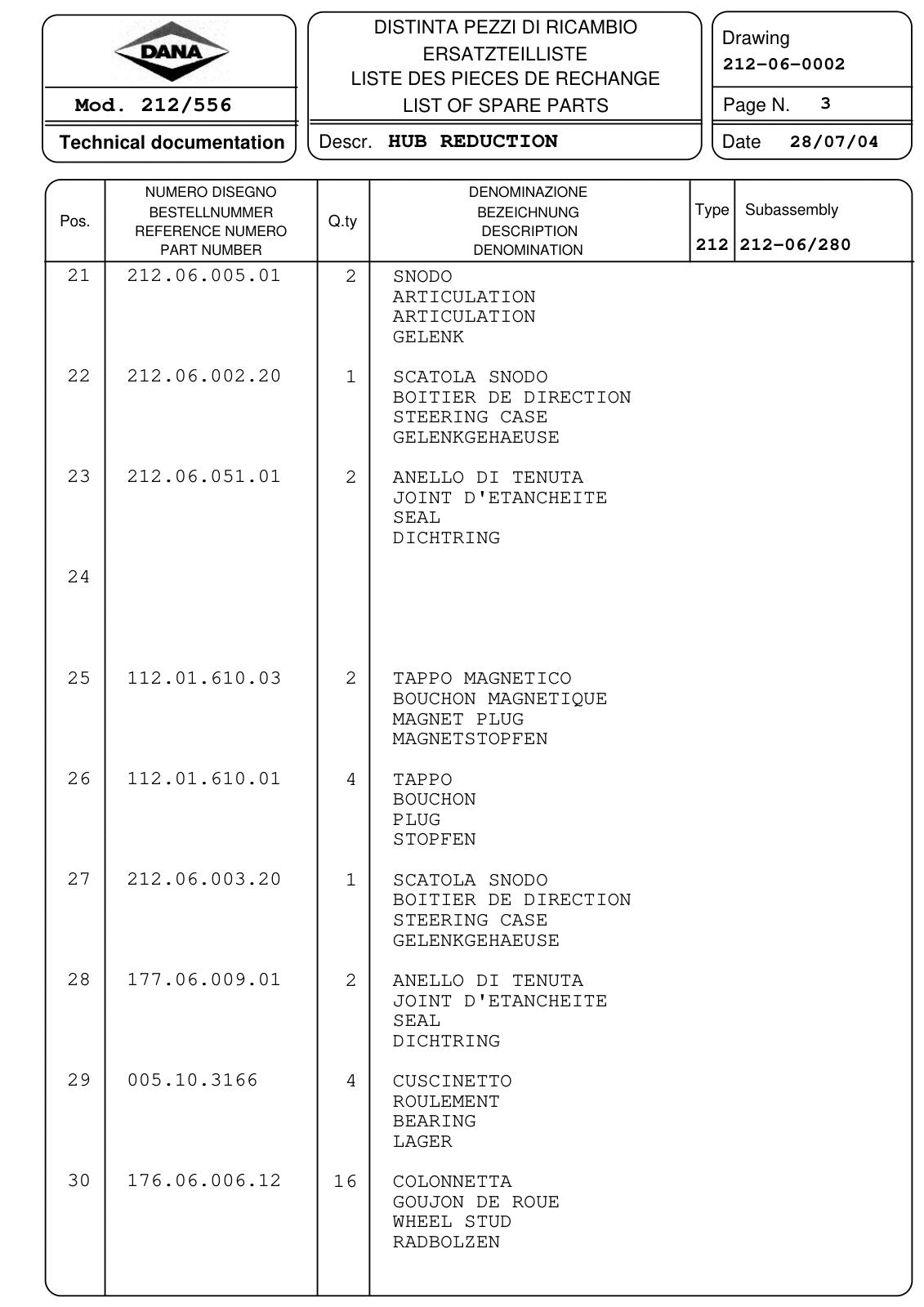 Dana Spicer 212/556 Steering Axle Parts Catalog for Manitou MLB625T Telehandler (Manitou 252125) – sample page 2