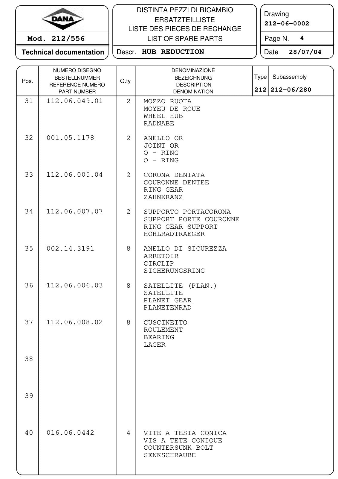 Dana Spicer 212/556 Steering Axle Parts Catalog for Manitou MLB625T Telehandler (Manitou 252125) – sample page 3