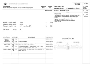 Dana Spicer 212/591 Steering Axle Parts Catalog for Dieci ET170 Telehandler – sample page 1