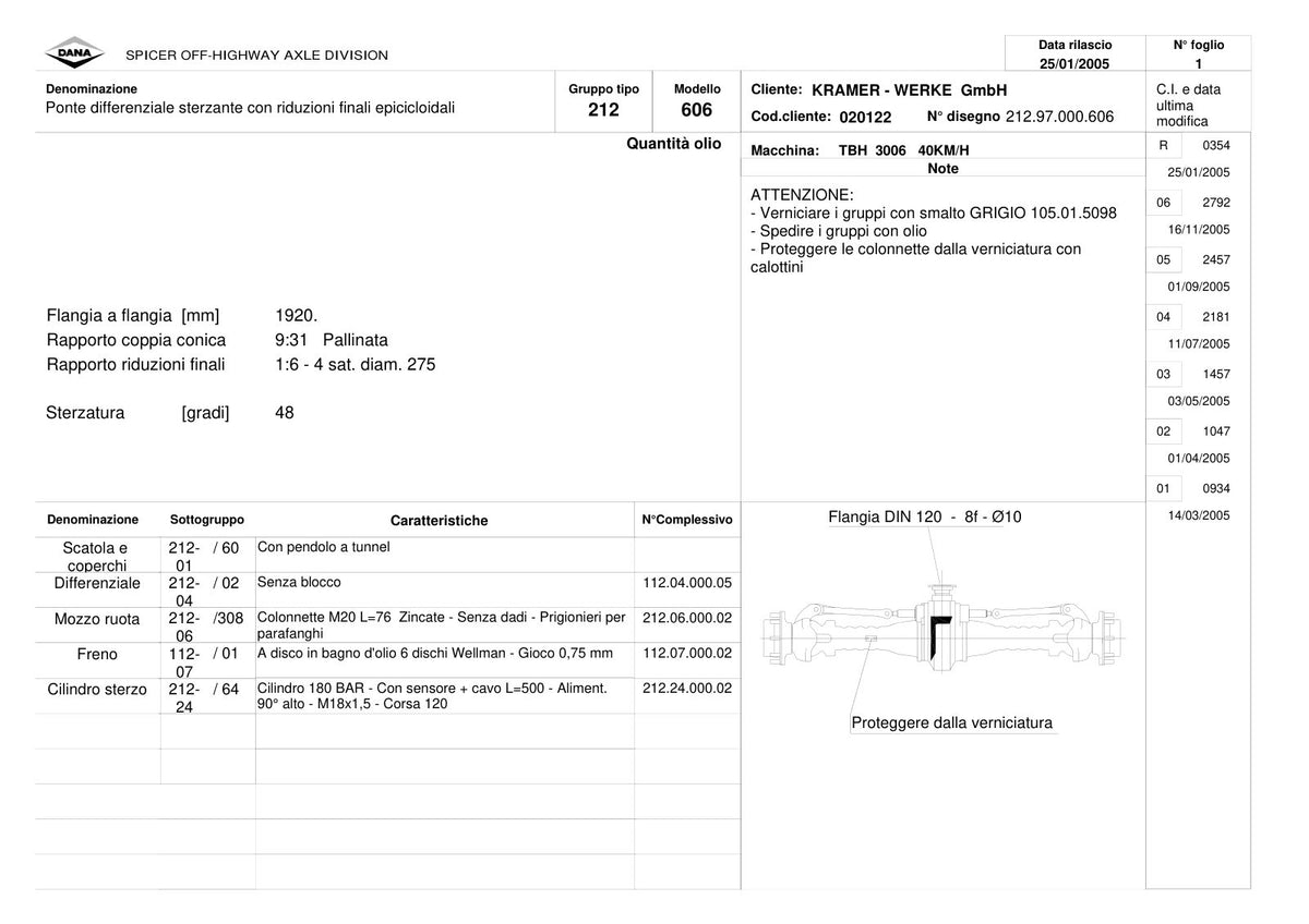 Dana Spicer 212/606 Steering Axle Parts Catalog for Kramer 3006 40KM/H Telehandler – sample page 1