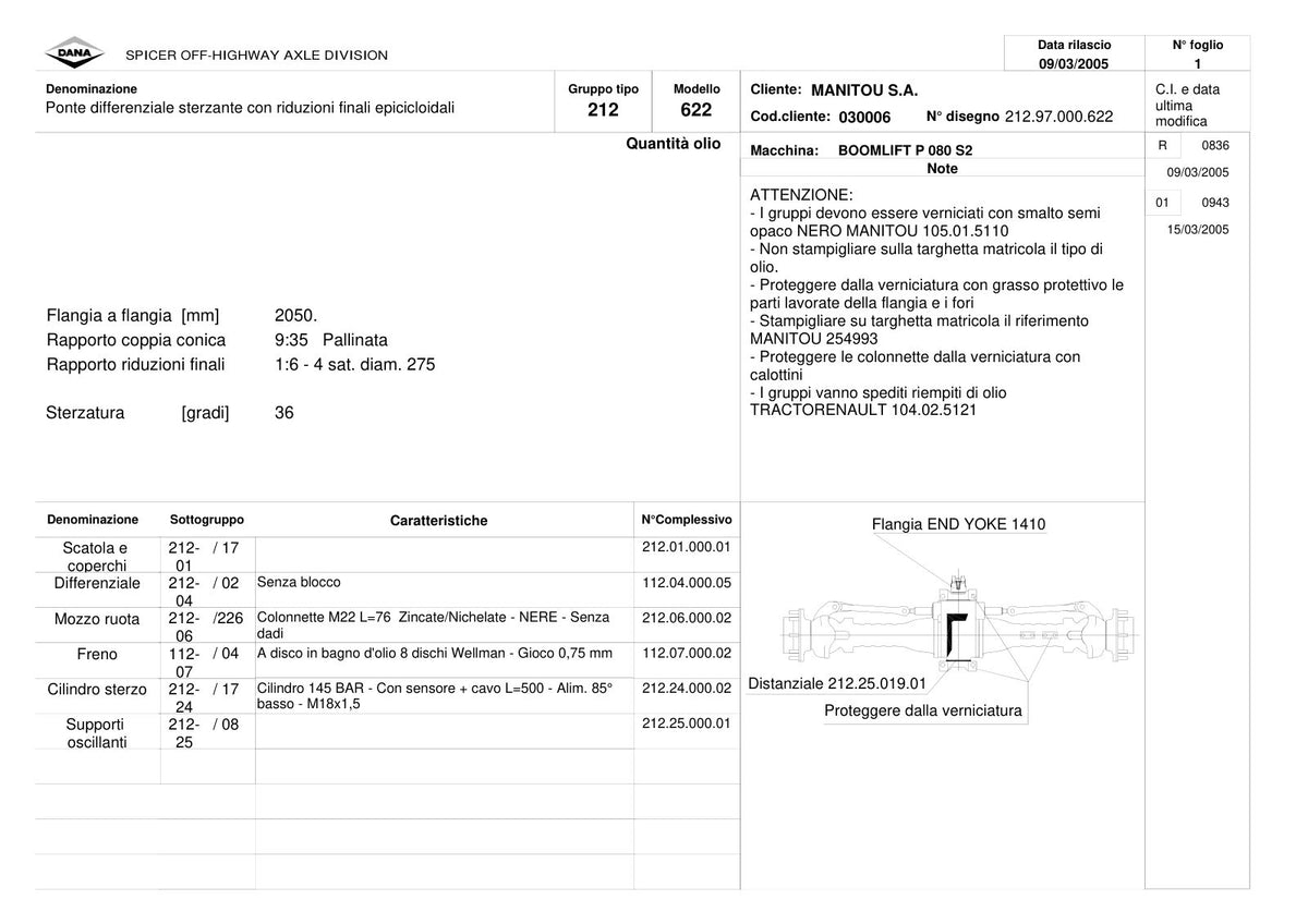 Dana Spicer 212/622 Steering Axle Parts Catalog for Manitou P 080 S2 Telehandler (Manitou 254993) – sample page 1