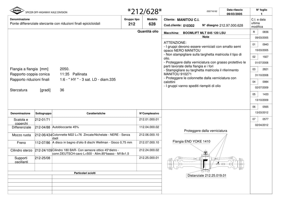 Dana Spicer 212/628 Steering Axle Parts Catalog for Manitou MLT 845 120 LSU Telehandler (Manitou 910271) – sample page 1