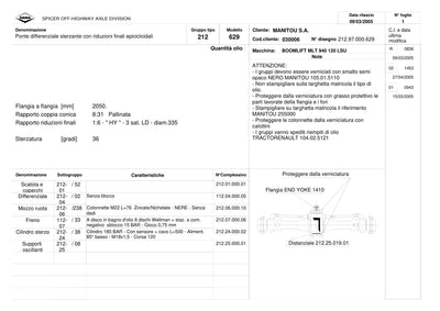 Dana Spicer 212/629 Steering Axle Parts Catalog for Manitou MLT 940 120 LSU Telehandler (Manitou 255000) – sample page 1