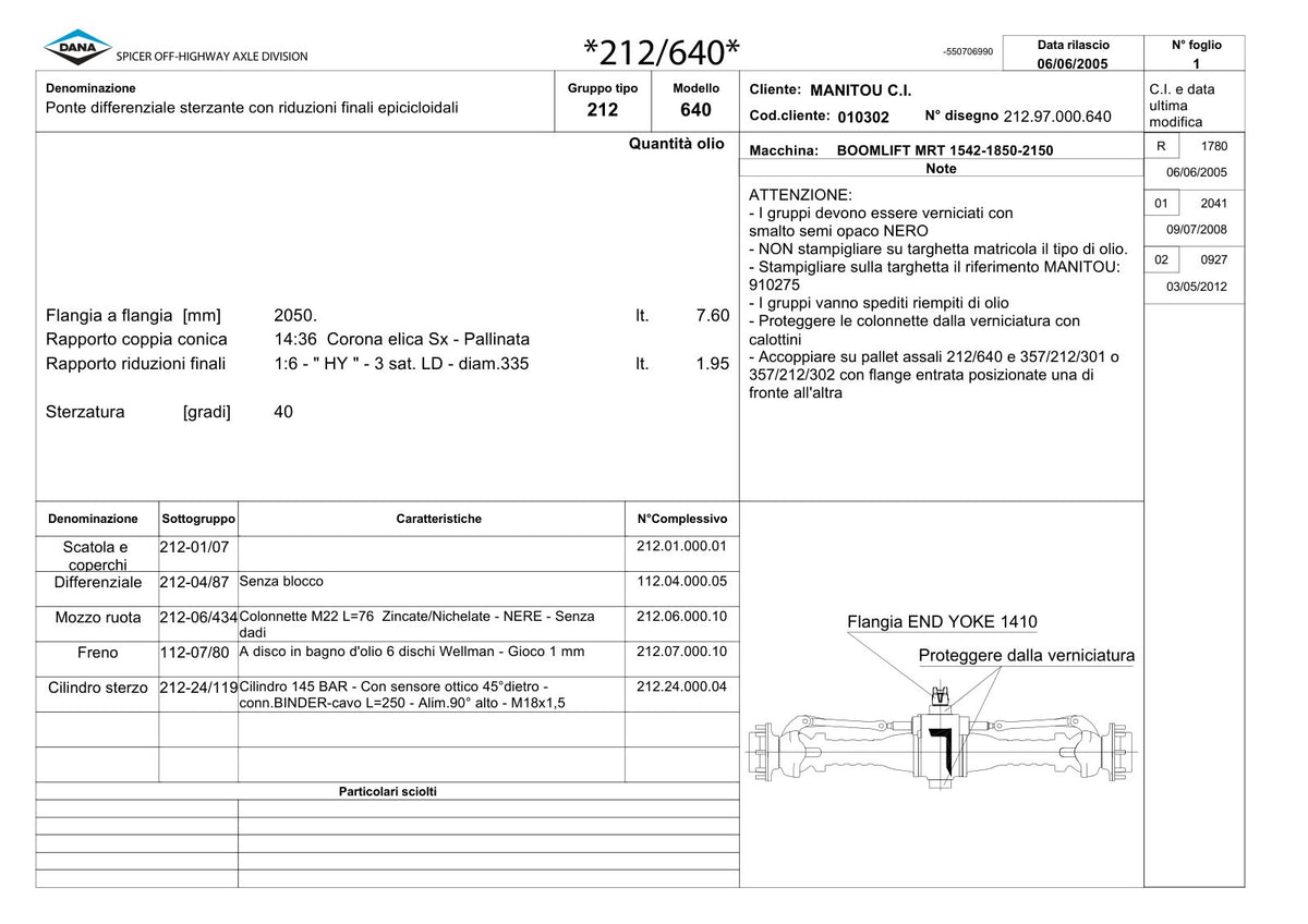 Dana Spicer 212/640 Steering Axle Parts Catalog for Manitou MRT 1542-1850-2150 Telehandler – sample page 1