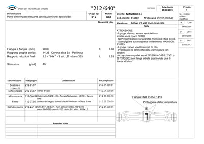 Dana Spicer 212/640 Steering Axle Parts Catalog for Manitou MRT 1542-1850-2150 Telehandler – sample page 1