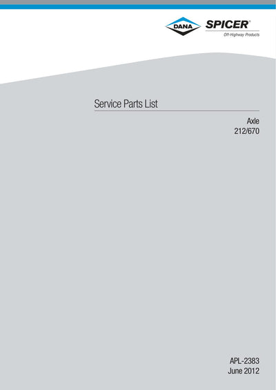 Dana Spicer 212/670 Steering Axle Parts Catalog for Fiori DB 400S Concrete Mixer – cover