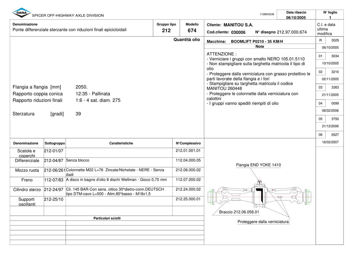 Dana Spicer 212/674 Steering Axle Parts Catalog for Manitou P0210 - 35 KM/H Telehandler (Manitou 260448) – sample page 1